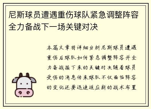 尼斯球员遭遇重伤球队紧急调整阵容全力备战下一场关键对决